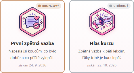 Karty odznaků První zpětná vazba a Hlas kurzu v profilu